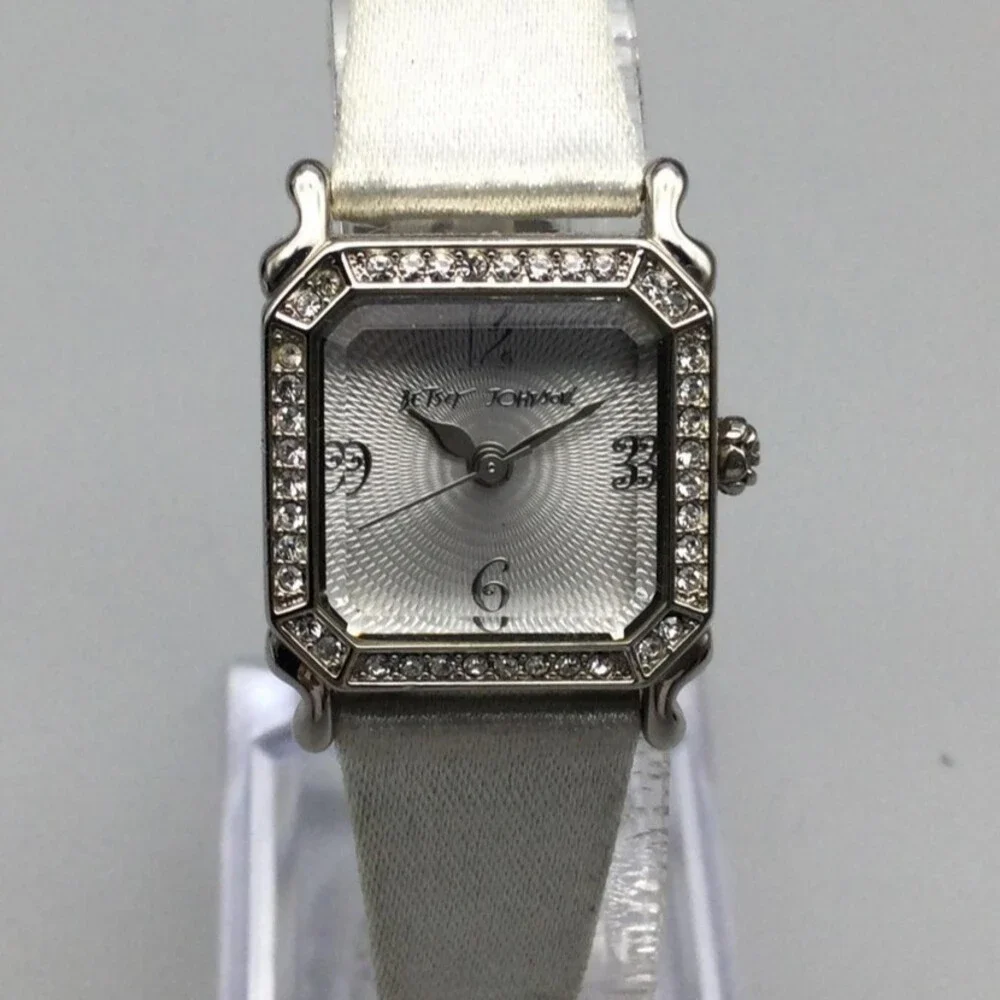 Betsey Johnson BJ2049 Womens Watch Square Dial Leather Crystal Bezel New Battery